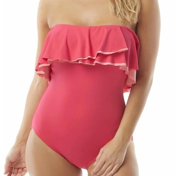 Coco Reef Contours Ruffled Swimsuit Womens Pink One Piece - Picture 1 of 3